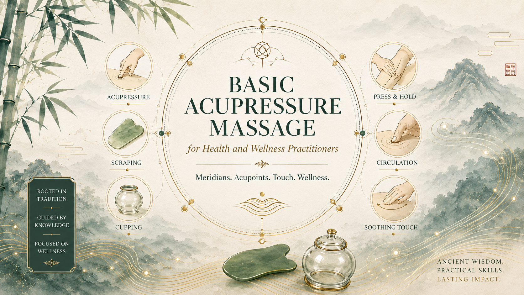 Abstract TCM meridian and acupoint concept image for basic acupressure massage training