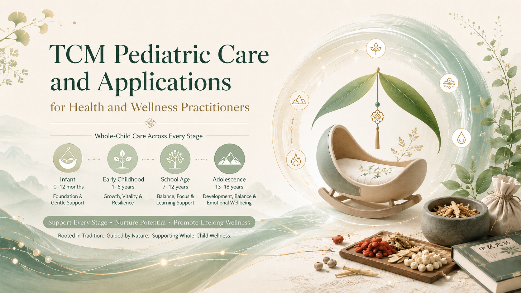 TCM Pediatric Care and Applications course image representing child wellness, family care, paediatric massage, growth and Traditional Chinese Medicine