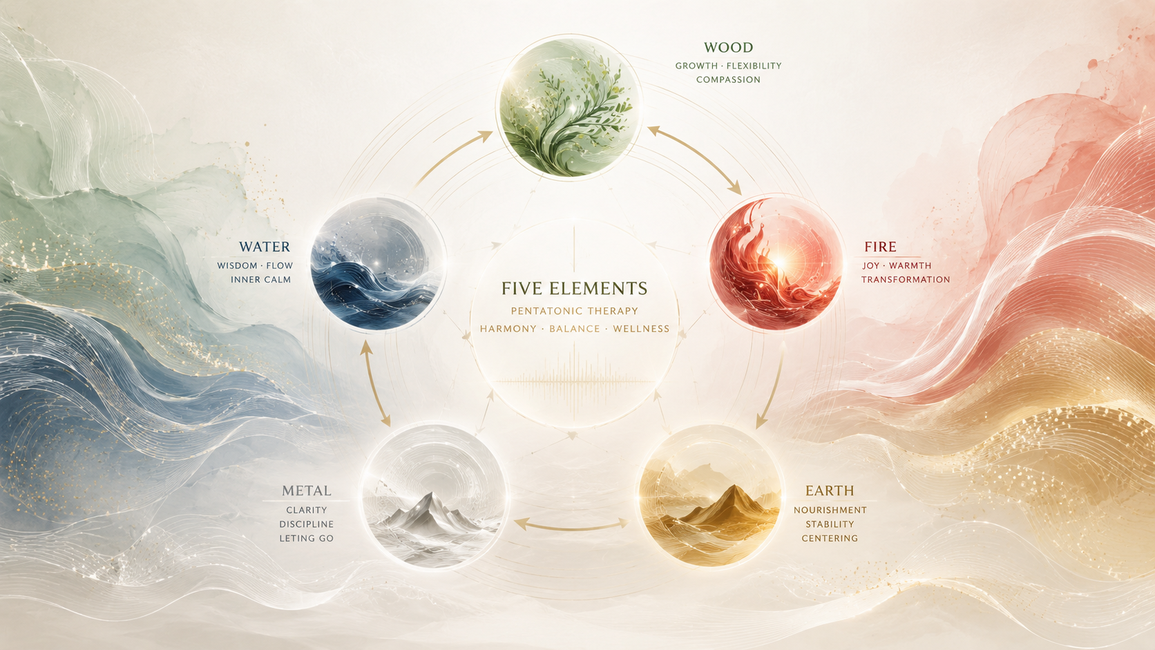 Abstract Five Elements and pentatonic harmony concept for TCM mindfulness and breath practice